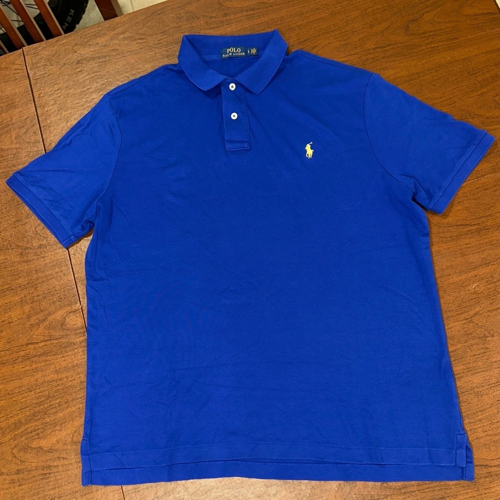 Polo Ralph Lauren Blue Cotton Mesh Short Sleeve Polo Shirt Large - Picture 2 of 9